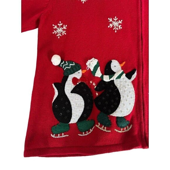 VTG Heirloom Collectibles Woman's Sz 22 / 24 Red Christmas Cardigan Penguins - Picture 6 of 10